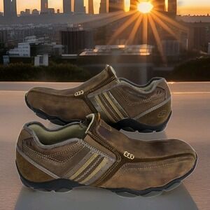 Skechers Comfort Slip On Memory Foam Shoes Men's 9.5 Brown Leather Walking 64275